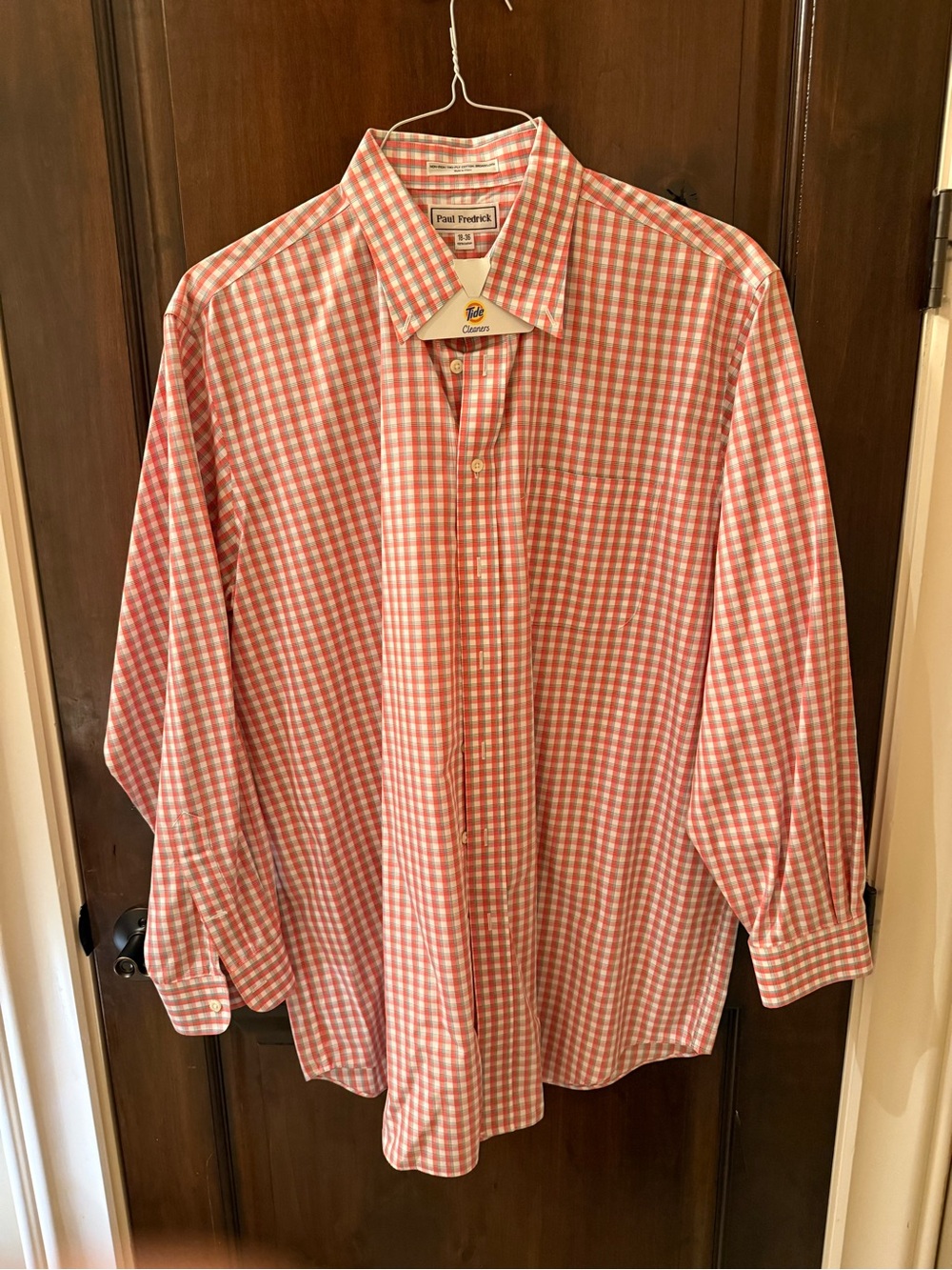 Paul Fredrick Coral and White Gingham Dress Shirt
